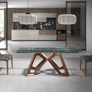 Masa extensibila deosebita design LUX Walnut-Glass 160-240x90cm - Img 6