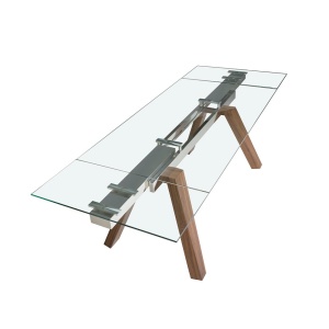 Masa extensibila deosebita design LUX Walnut-Glass 160-240x90cm - Img 7