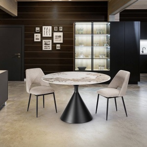 Masa rotunda metal negru/ portelan cu efect de marmura Panda 120cm