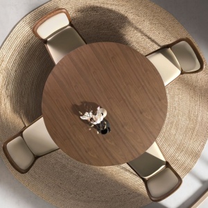 Masa rotunda moderna cu blat din furnir natural de nuc Walnut 1163 - Img 6