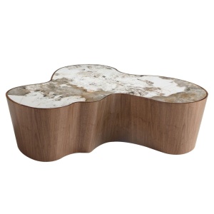 Masuta de cafea cu forme organice Porcelain Marble Walnut - Img 3