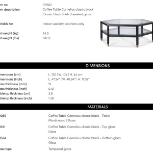 Masuta de Cafea Design LUX, Lemn, Negru, Sticla, Cornelius - Img 2