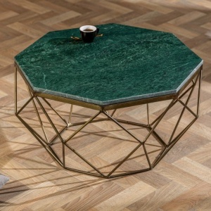 Masuta de cafea design minimalist Diamond 69cm, marmura verde - Img 3