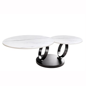 Masuta de cafea moderna cu doua blaturi rotative din ceramica DANCING RINGS 80-135cm