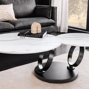 Masuta de cafea moderna cu doua blaturi rotative din ceramica DANCING RINGS 80-135cm - Img 3