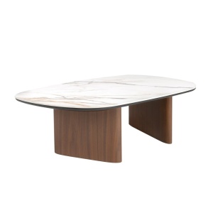 Masuta de cafea Porcelain Marble si lemn furniruit Walnut - Img 3