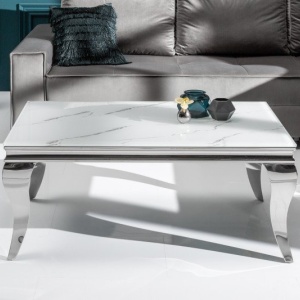 Masuta eleganta Modern Barock 100cm, argintiu/ aspect de marmura - Img 4