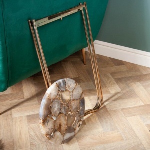 Masuta laterala Noble I 35cm agat albastru/ auriu - Img 4