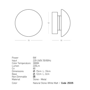Mini Aplica de perete LED din piatra naturala si metal alb NATURAL STONE - Img 2