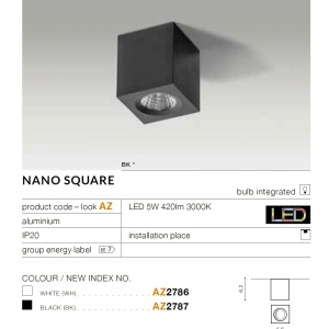 Mini Spot LED aplicat tavan/plafon NANO SQUARE alb - Img 2