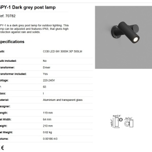 Mini stalp LED cu proiector directionabil IP65 SPY-1 82877 universul-luminii.ro