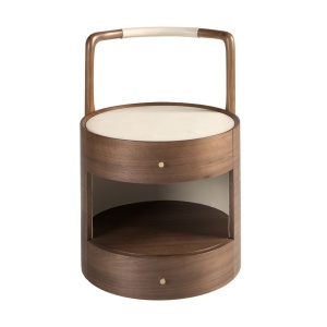 Noptiera LUX din lemn furniruit si piele Walnut - Img 2