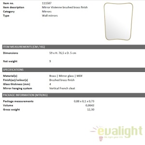Oglinda design Lux cu rama din alama, Vivienne 59x76,5cm 111587 HZ - Img 5