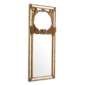 Oglinda design LUX din lemn de mahon sculptat manual Le Royal, auriu antic - Img 3