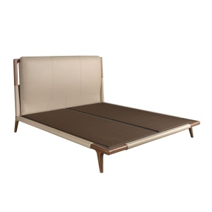 Pat dublu tapitat design LUX din lemn si piele sintetica Mink 180x200cm - Img 2