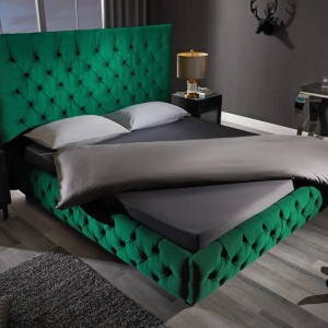 Pat elegant tapitat cu catifea verde inchis, PARIS CHESTERFIELD 180x200cm - Img 3