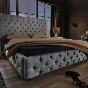 Pat elegant tapitat cu tesatura gri, PARIS CHESTERFIELD 180x200cm - Img 3