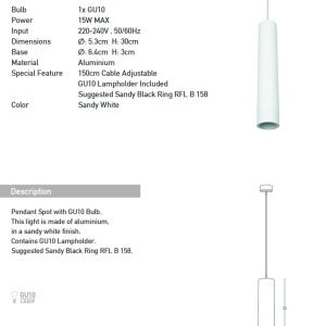 Pendul cu Spot stil minimalist GU10 Tube alb 155227 universul-luminii.ro