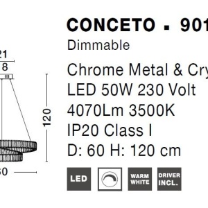 Pendul LED dimabil, cristal design elegant CONCETO crom 60cm - Img 3