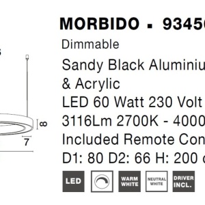 Pendul LED dimabil design modern MORBIDO negru 80cm 115477 universul-luminii.ro
