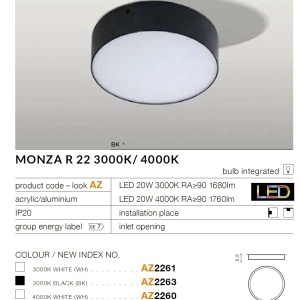 Plafoniera / Aplica pentru tavan/perete LED MONZA R 22 4000K alba 70177 universul-luminii.ro