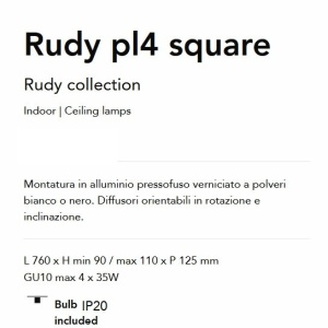 Plafoniera cu spoturi Rudy pl4 square negru 141347 universul-luminii.ro