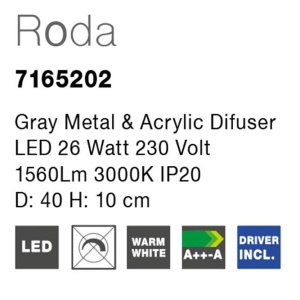 Plafoniera LED 3000K 40cm Roda gri NVL-7165202 82917 universul-luminii.ro