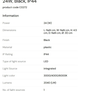 Plafoniera LED baie cu protectie IP44, Plastic, Negru, Lumos 30cm 245547 universul-luminii.ro