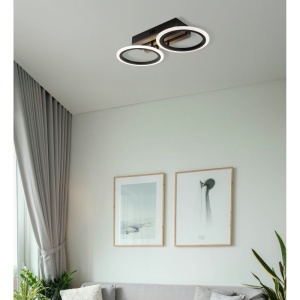 Plafoniera LED CCT BLEVINS riflaj MDF cu efect de lemn 620047 universul-luminii.ro
