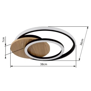 Plafoniera LED design circular JULIO negru/lemn - Img 6