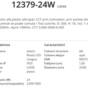 Plafoniera LED design modern, diametru 29,8cm, LASSE alb 12379-24W GL 199057 universul-luminii.ro