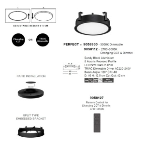 Plafoniera LED incastrabila reglabila PERFECT 40cm negru 3000K Dimmable 223347 universul-luminii.ro