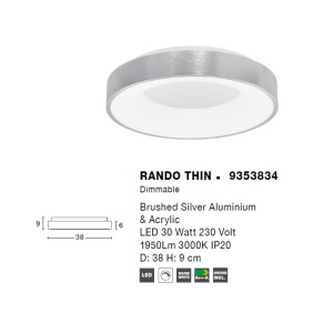 Plafoniera LED moderna 38cm RANDO THIN argintie NVL-9353834 76437 universul-luminii.ro