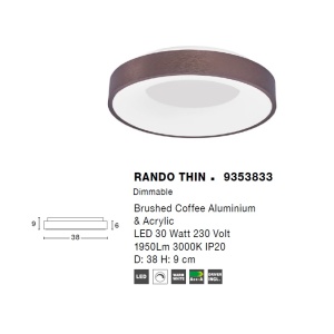 Plafoniera LED moderna 38cm RANDO THIN cafenie NVL-9353833 76447 universul-luminii.ro