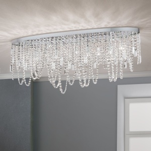 Plafoniera ovala din alama si cristale Schöler Kristalldesign 110x25cm, chrome