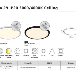 Plafoniera slim LED Oja 29 IP20 3000/4000K negru 134107 universul-luminii.ro