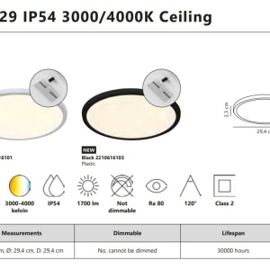 Plafoniera slim LED Oja 29 IP54 3000/4000K negru 134117 universul-luminii.ro