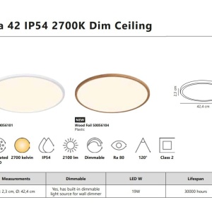 Plafoniera slim pentru baie IP54 LED dimabil 2700K Oja 42 Wood Foil 134047 universul-luminii.ro