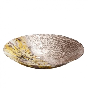 Platou decorativ din sticla Centro Galben-gri, 40cm SX-105310