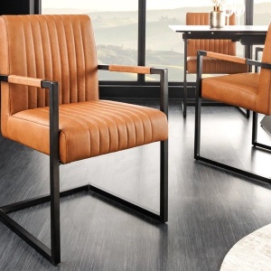 Scaun cu brate design retro Big Aston piele naturala coniac vintage - Img 3
