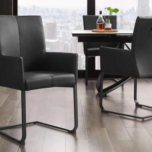 Scaun cu brate, Metal, Piele Naturala, Negru, SAMSON A-45176 VC - Img 6