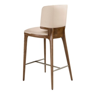Scaun de bar din lemn si piele sintetica Cream - Img 4