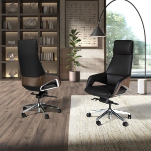Scaun de birou modern piele sintetica si furnir de nuc Black - Img 6
