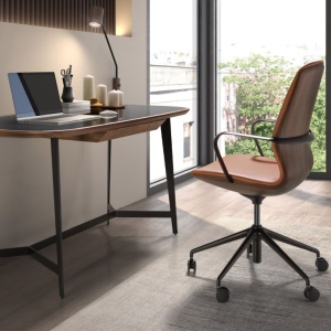 Scaun de birou modern piele sintetica si furnir de nuc Brown - Img 7