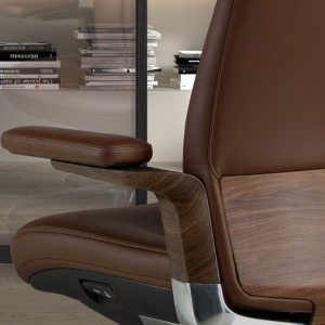 Scaun de birou modern piele sintetica si furnir de nuc Brown - Img 8