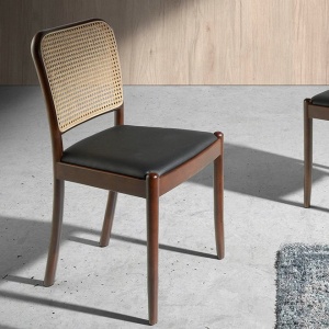 Scaun design LUX din lemn cu spatar de rattan Walnut AC 4094-WD1582