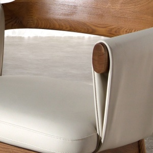 Scaun dining imitatie de piele crem si lemn Walnut - Img 6