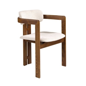 Scaun dining material textil alb-galbui si lemn Off-white