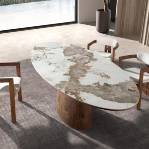 Scaun dining material textil alb-galbui si lemn Off-white - Img 9