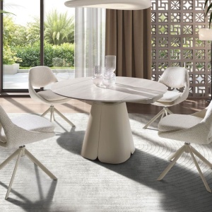 Scaun modern pivotant material textil Off-white and cream - Img 6